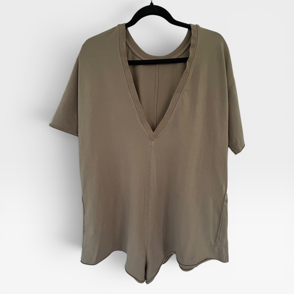 Free People Movement Hot Shot Short Sleeve Romper Mocha Latte Brown Size Small - Picture 2 of 5